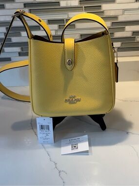 Coach Yellow Hadley Mini Pebbled Leather Crossbody Bucket Bag